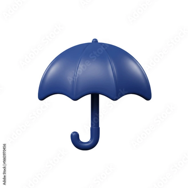 Fototapeta A vibrant, three-dimensional rendering of a blue umbrella, perfectly designed to provide shelter from rain, with a sleek, curved handle and a smooth, reflective .
