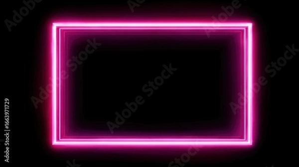 Obraz Hot pink neon rectangle frame on black background (1)