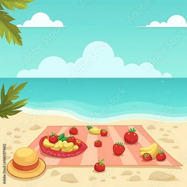 Obraz Beach Picnic: Vibrant Fruits and Relaxed Summer Scene