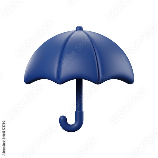 Fototapeta A vibrant, three-dimensional rendering showcases a closed umbrella, its deep blue hue set against a stark black background, emphasizing its form and texture.