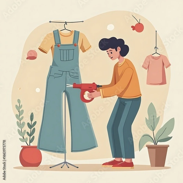 Obraz Person Tailoring Denim Pants: A Charming Illustration