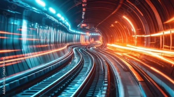 Fototapeta Futuristic Tunnel with Neon Lighting Effects