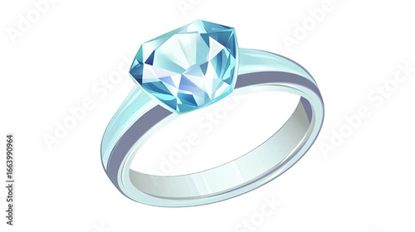 Fototapeta silver wedding ring with diamond 3d rendering on white background