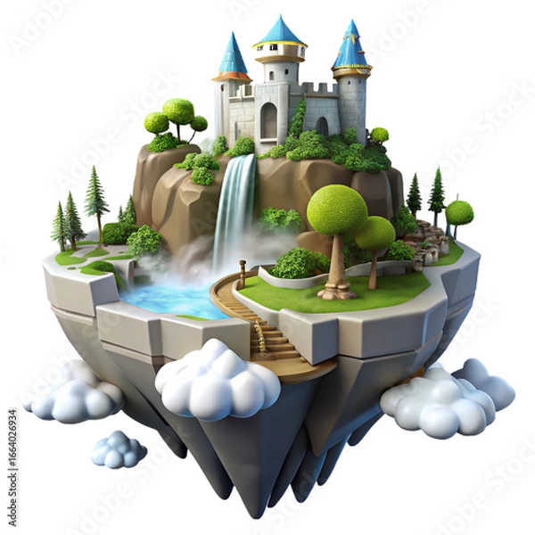 Obraz Magical Floating Island Castle with Waterfall