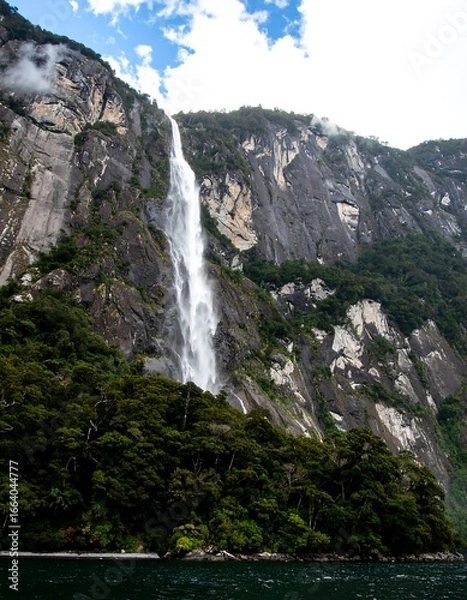 Fototapeta Majestic waterfall cascading down rocky mountains
