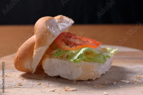 Obraz Tomato and Letuce bread roll sandwich