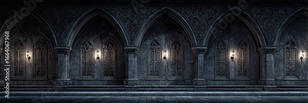 Obraz Gothic arched passageway at night