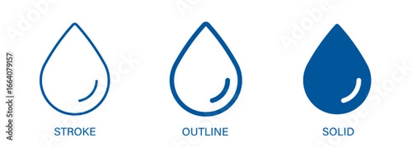 Fototapeta Water drop icon with editable stroke, outline and solid styles. Vector icon for liquid, water and nature.