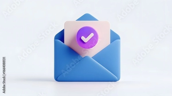 Obraz Blue envelope with verified document and purple checkmark