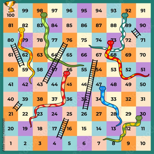 Fototapeta colorful snakes and ladders game board