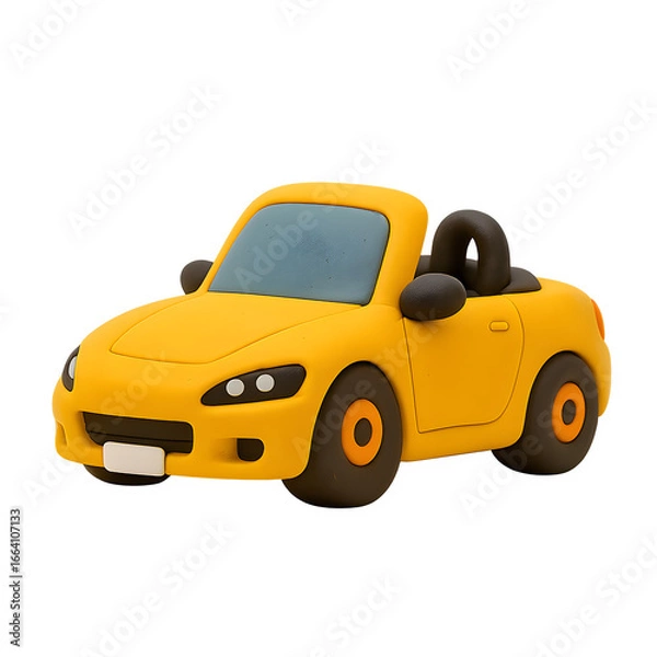 Obraz Cute clay style yellow roadster convertible toy illustration