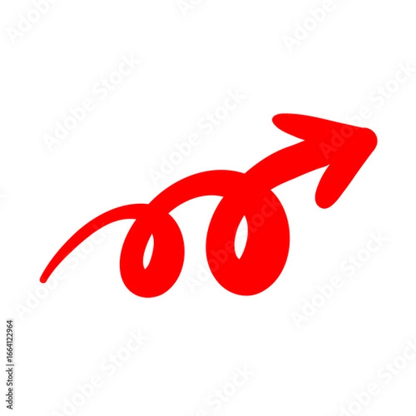 Fototapeta 手描きのスムーズな赤いペンのくるくる矢印。螺旋。抑揚のあるダイナミックなシルエット。ベクター。背景透過。右回り。