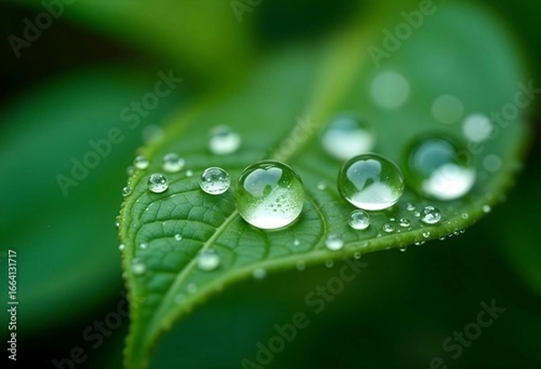 Obraz water drops on green leaf background