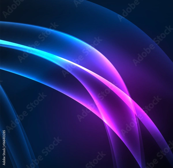 Fototapeta Energy lines, glowing waves in the dark, vector abstract background