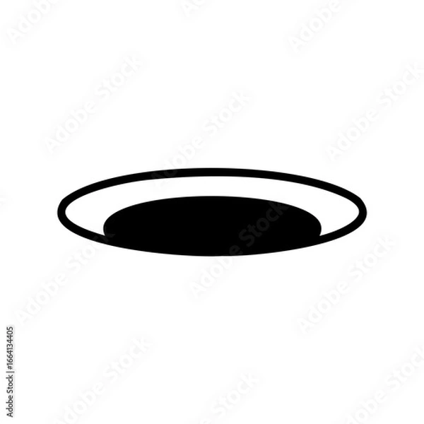 Fototapeta Ice hole for fishing silhouette - Black silhouette of an ice hole used for ice fishing, shown as a simple oval shape with a border, isolated on a white background. Minimal vector icon for winter fishi