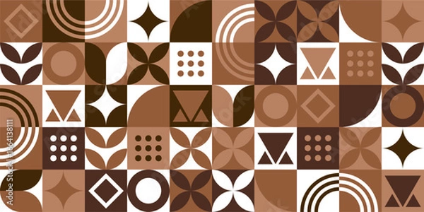 Obraz Abstract geometric pattern in brown earth tones. Seamless vector background with simple shapes in a modern, minimalist Bauhaus style for decor.