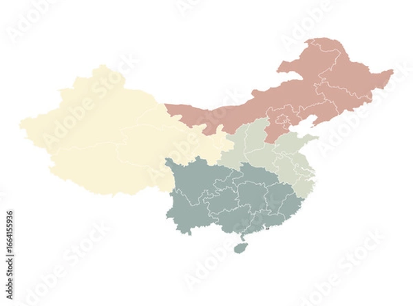 Obraz Zonal Political Map of China with States | Colorful Regional Vector for Infographics & Presentations (SVG)