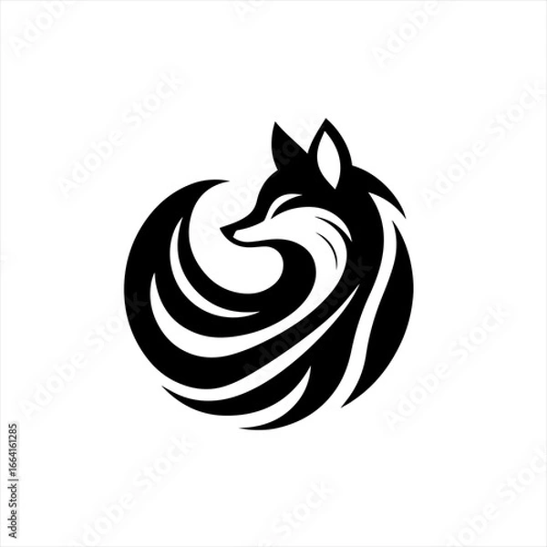 Obraz Stylized black fox logo design on white background