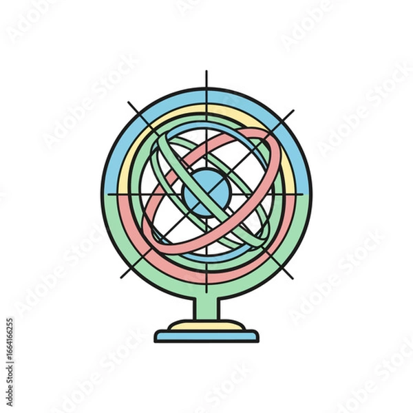 Fototapeta armillary sphere model showing interconnected orbits and scientific concept in pastel colors perfect for science blog banner or educational material depicting global interconnectedness.