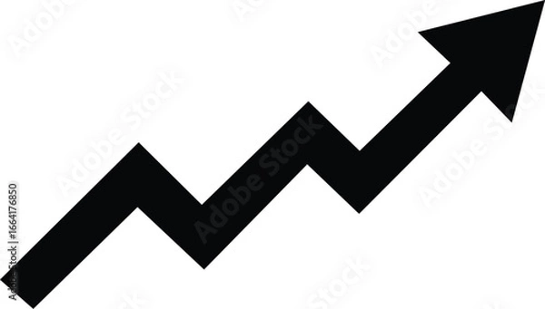 Fototapeta Black zigzag arrow pointing upward symbolizing growth progress success financial trends and upward movement vector