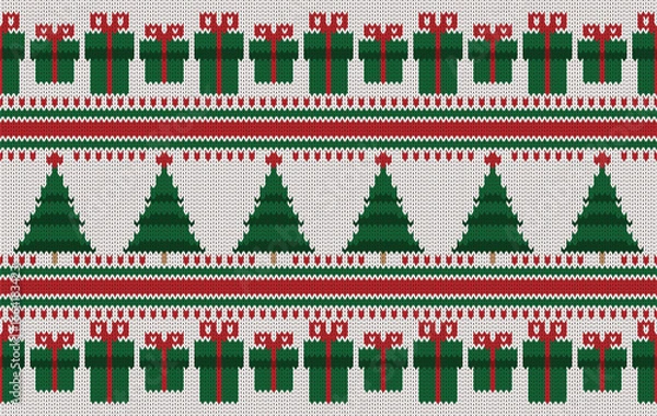 Fototapeta Knitted pattern seamless fabric white theme Christmas. traditional knitted pattern vector. Designed for knitted pattern ,fabric Christmas, ,background ,wallpaper ,clothing ,embroidery ,carpet ,textile