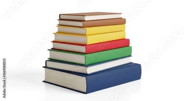 Fototapeta Stack of Colorful Books on White Background, Education and Knowledge Concept