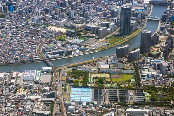 Obraz 三河島水再生センター上空から千住大橋駅方向を空撮