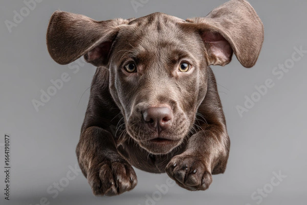 Fototapeta dynamic and energetic dog captured midaction against clean background