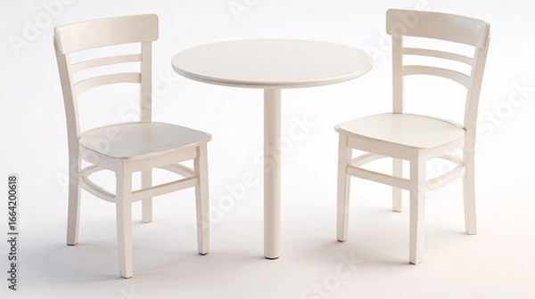 Fototapeta White wooden bistro set with round table.