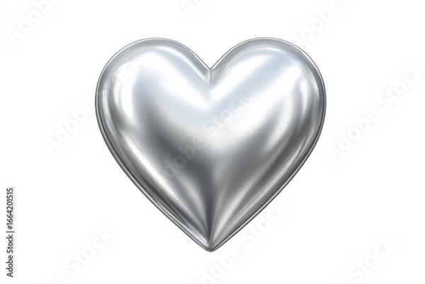 Fototapeta Silver metallic heart reflecting romantic feelings, gleaming against transparent backdrop, ideal for love-themed graphics and valentine's day compositions