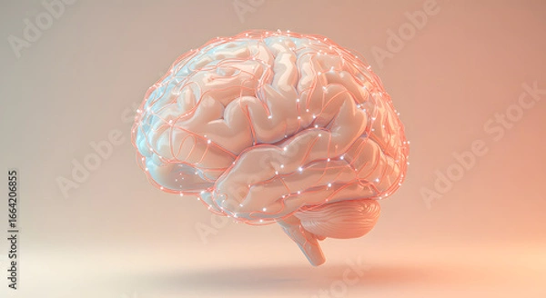 Obraz Floating pastel brain with glowing neural pathways