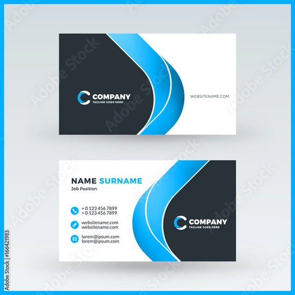 Fototapeta Double-sided horizontal business card template. Vector mockup illustration. Stationery design