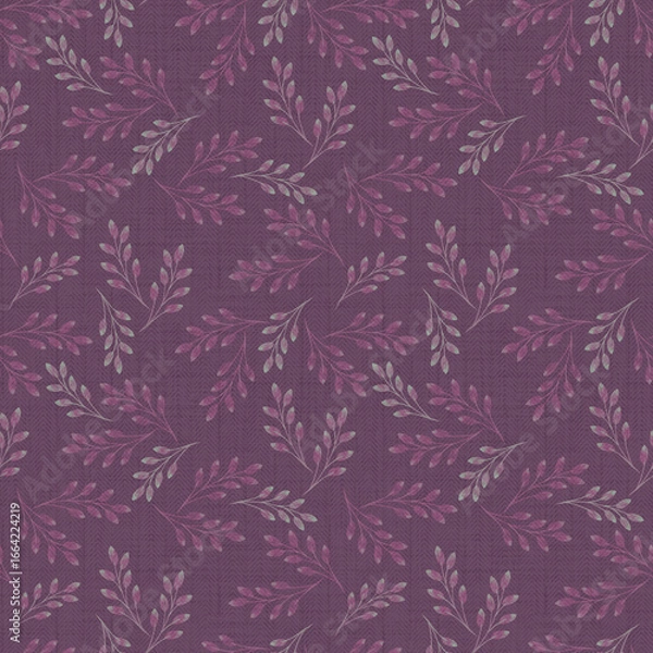 Fototapeta Seamless textured monochromatic burgundy pattern with leaves, twigs.