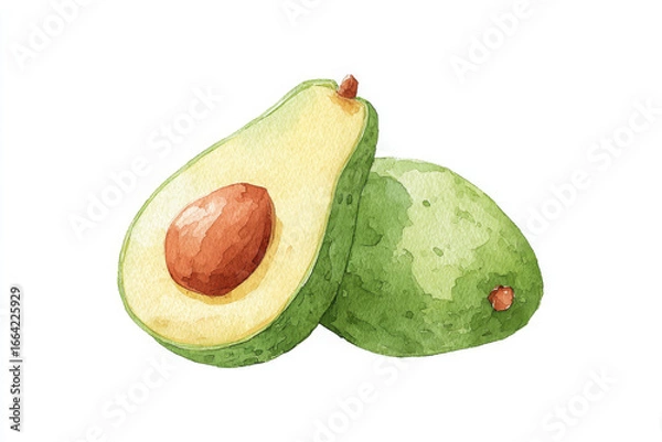 Fototapeta Fresh avocado watercolor illustration with vibrant colors and detailed texture