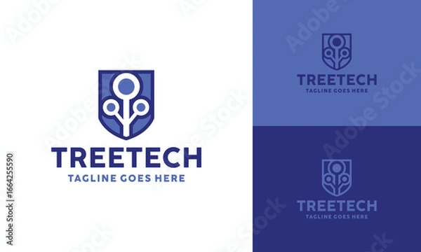 Fototapeta Tree Tech Shield Logo Design technology Symbol Graphic Vector