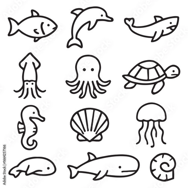 Fototapeta Sea Animals Icon Set Vector