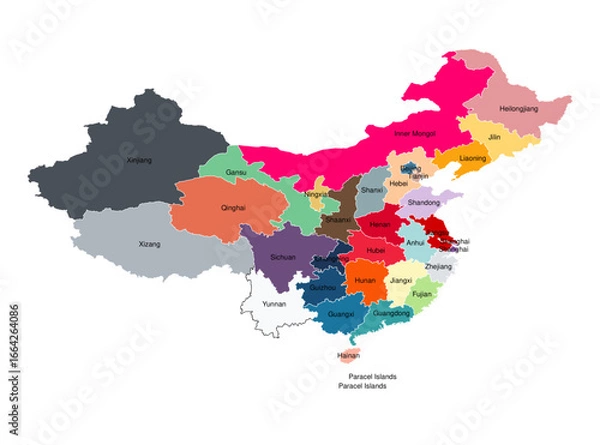 Obraz Detailed Political Map of China with Province & State Labels | Colorful Vector for Infographics
