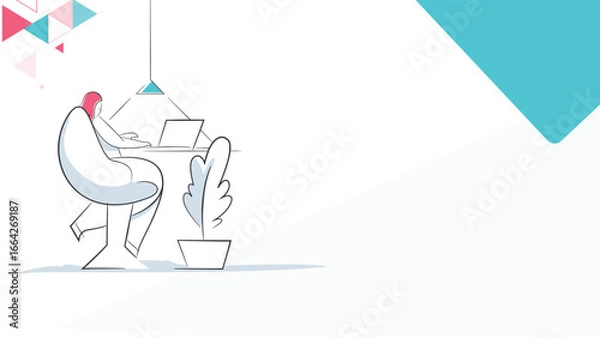 Obraz Remote Work and Home Office Illustration – Person Working on Laptop