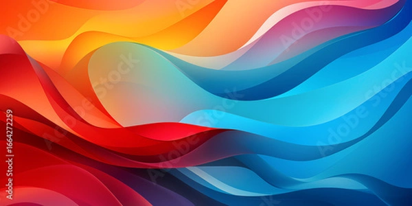 Obraz 波と曲線のアブストラクト、暖色と寒色のハーモニー