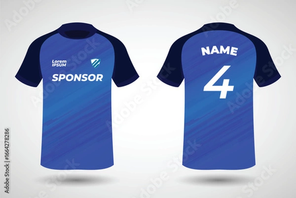 Obraz Sports jersey t shirt design flat sketch illustration, Stripe abstract printed Round neck football jersey concept with front and back view for Cricket, soccer, Volleyball and badminton uniform kit