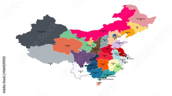Obraz Detailed Political Map of China with Labeled Provinces and Major Cities | Vector for Business, Logistics, and Data Analysis