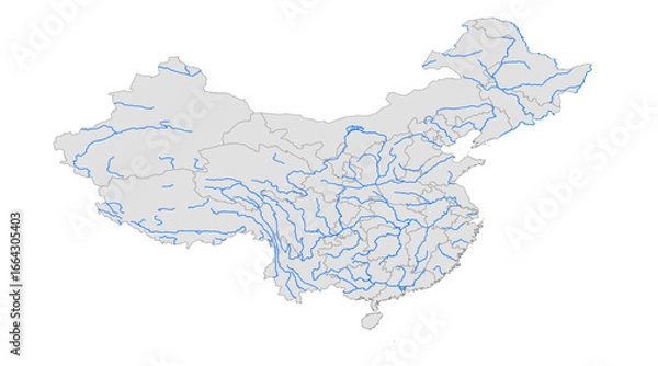 Obraz Physical Vector Map of China with Major Rivers & Provinces | Hydrography Asset for Geography & Environmental Reports