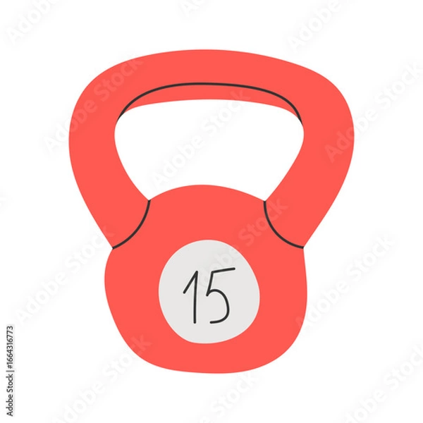 Fototapeta Heavy kettlebell with handle. Kettle bell for exercises with free weights. Athletic equipment for training at home, gym, and sports club. Colored flat vector illustration isolated on white background