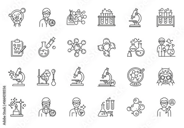 Fototapeta Discover groundbreaking research and scientific innovation with these essential laboratory icons, perfect for modern educational and medical presentations