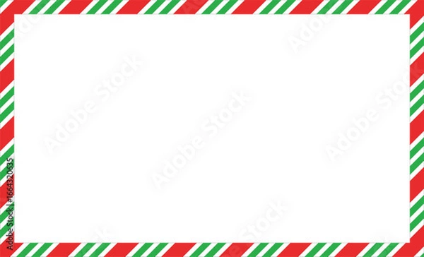 Fototapeta Christmas candy cane rectangle frame with red and green stripe. Christmas candy cane borders.  Blank Christmas and new year template. flat style.