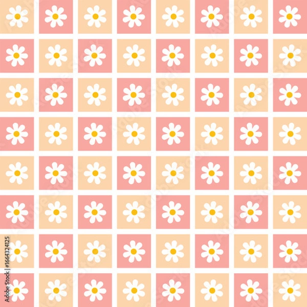 Fototapeta Daisy floral pattern seamless checker. Texture vector background. Printable for wallpaper, scrapbook, cover book, diary, table cloth, wrapping paper.