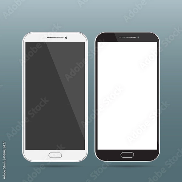 Obraz New realistic smartphones mockups with blank screen isolated. Vector illustration. for printing and web element, Game and application mockup.