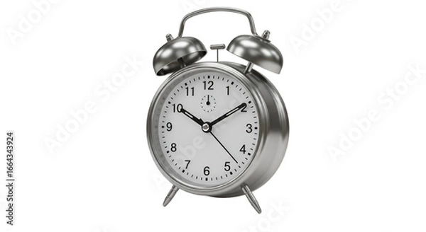 Fototapeta Classic Alarm Clock: A timeless silver alarm clock, its round face displaying the time, a symbol of punctuality, deadlines, and the passage of moments. A still-life of function and design.