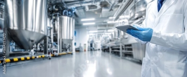 Fototapeta The Technician with Tablet Conducting Quality Control in Modern Stainless Steel Processing Plant
