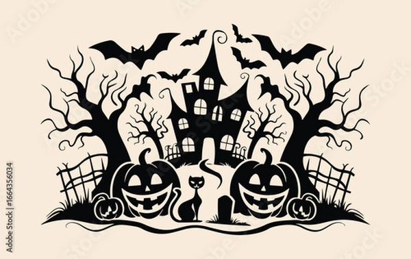 Obraz Silhouette of a haunted house with Halloween scene.